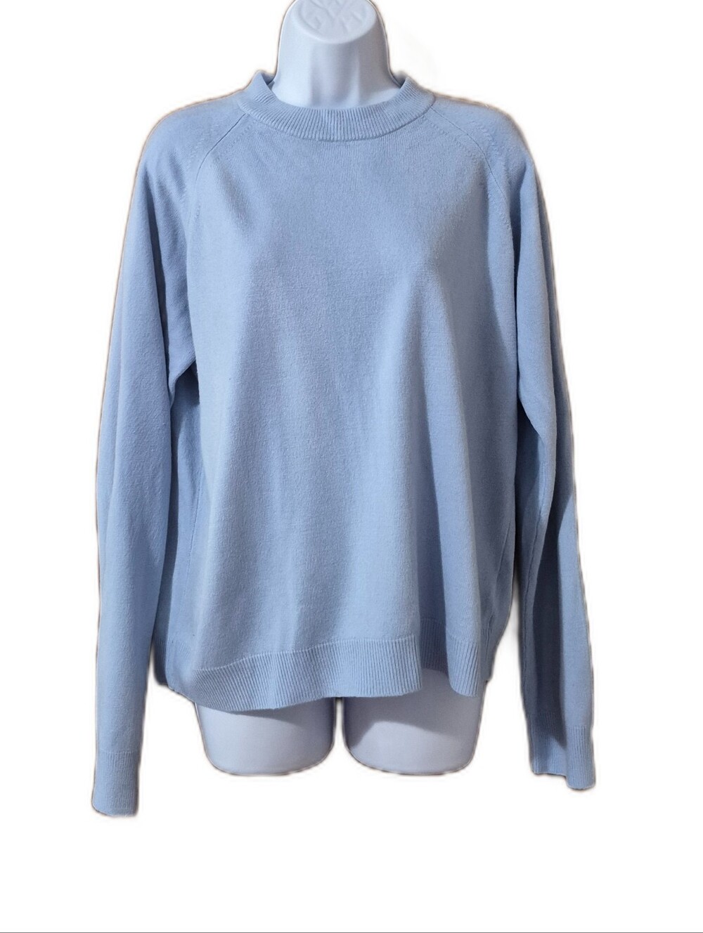 White Stag Light Blue Acrylic Crewneck  Back Zip Long Sleeve Lightweight Sweater
